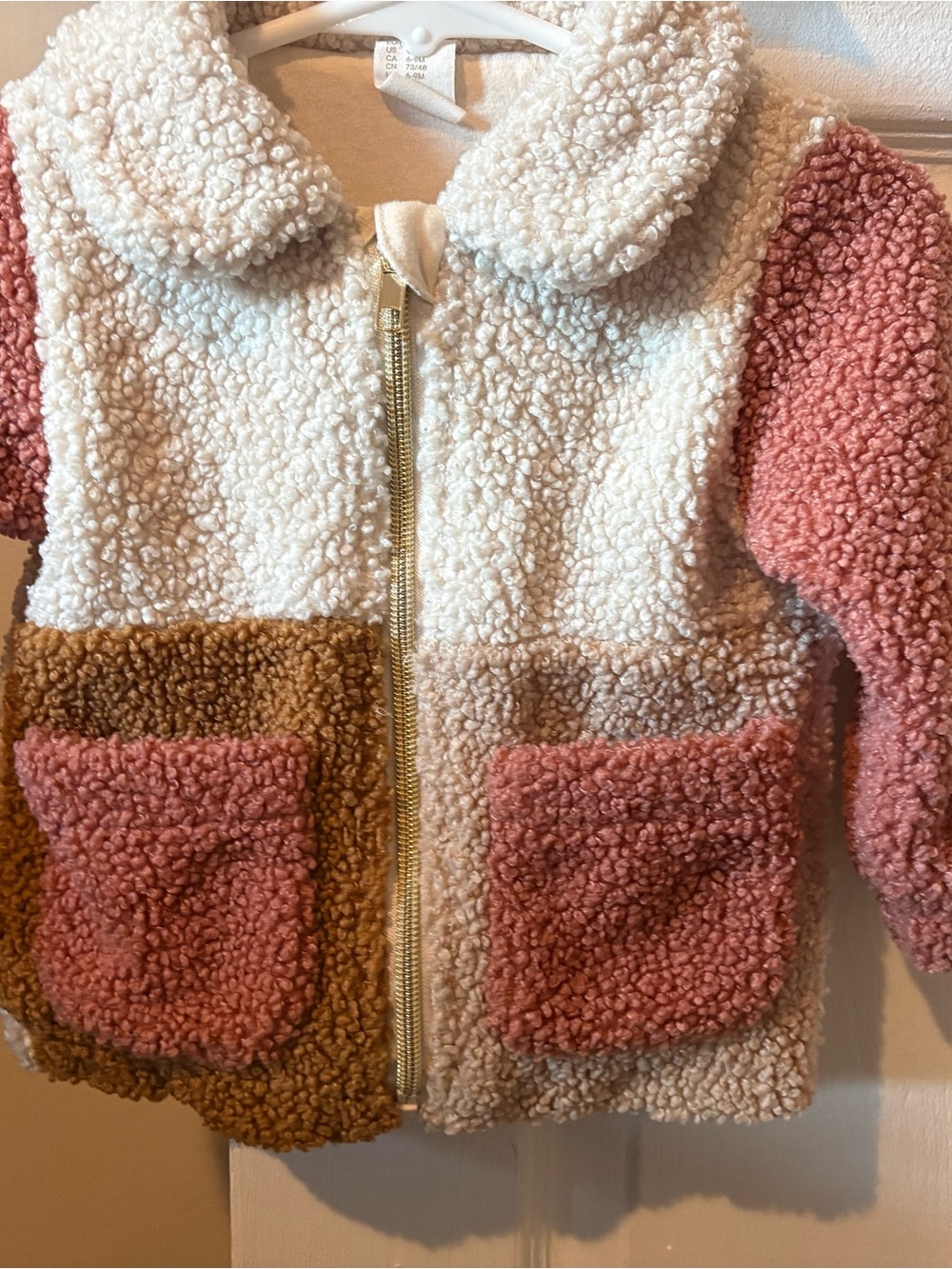 Kids Colorblock Sherpa Zip Jacket - Cream, Pink & Brown